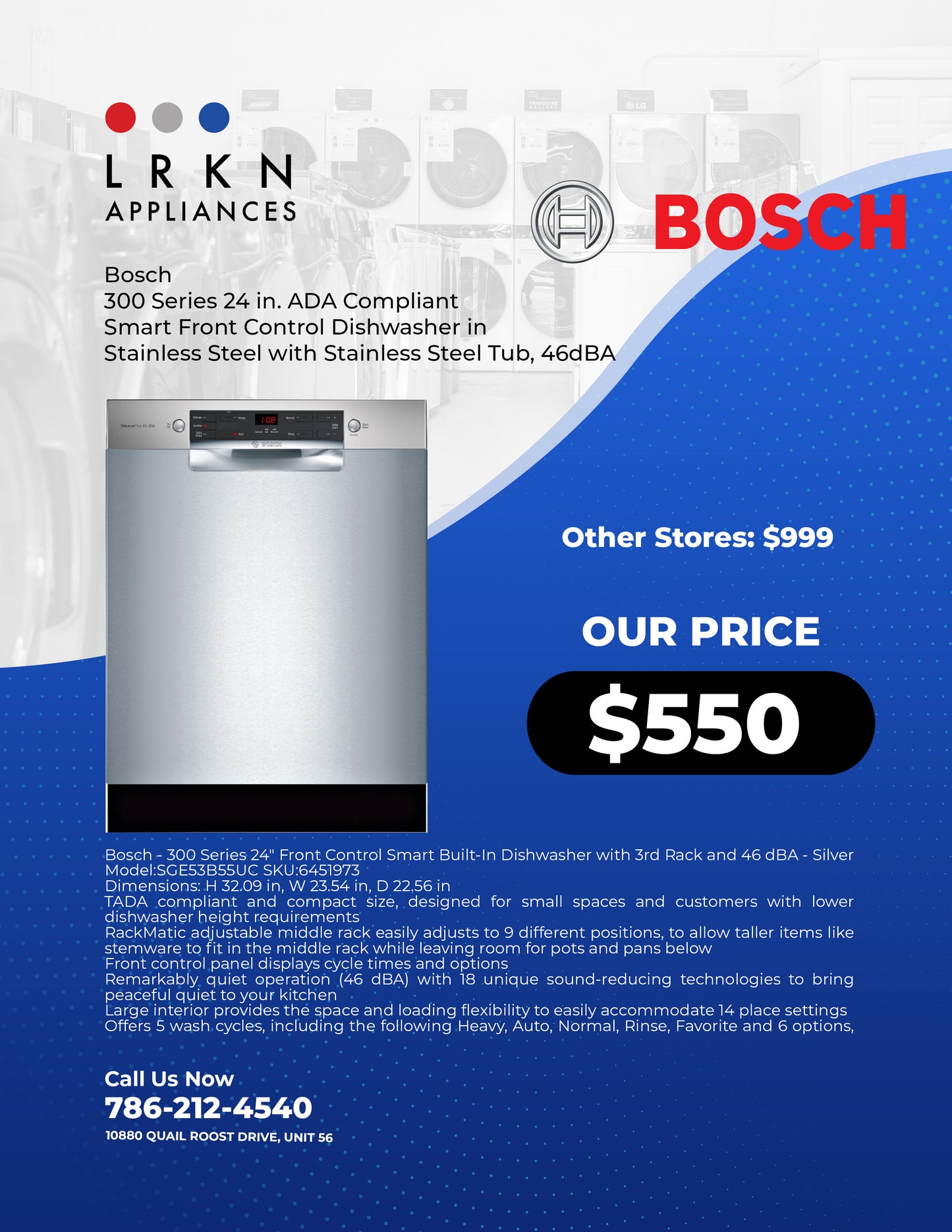 BOSCH NEW DISHWASHER 300 SERIES 24 INCHES ADA COMPLIANT